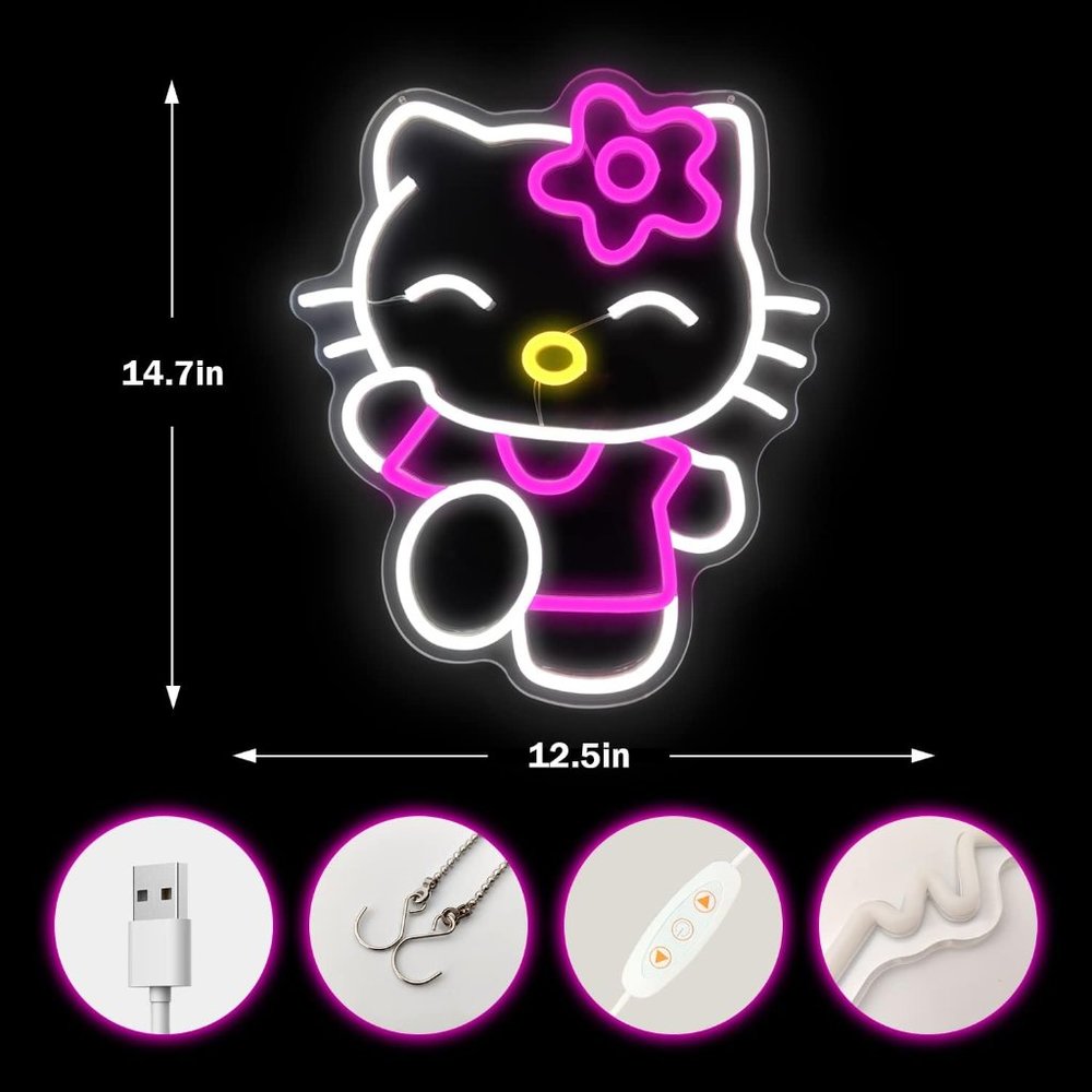 Neon Light Hello Kitty Cartoon Anime Japanese Kawaii LED Girls/Teen Gift Decor - Picture 4 of 7